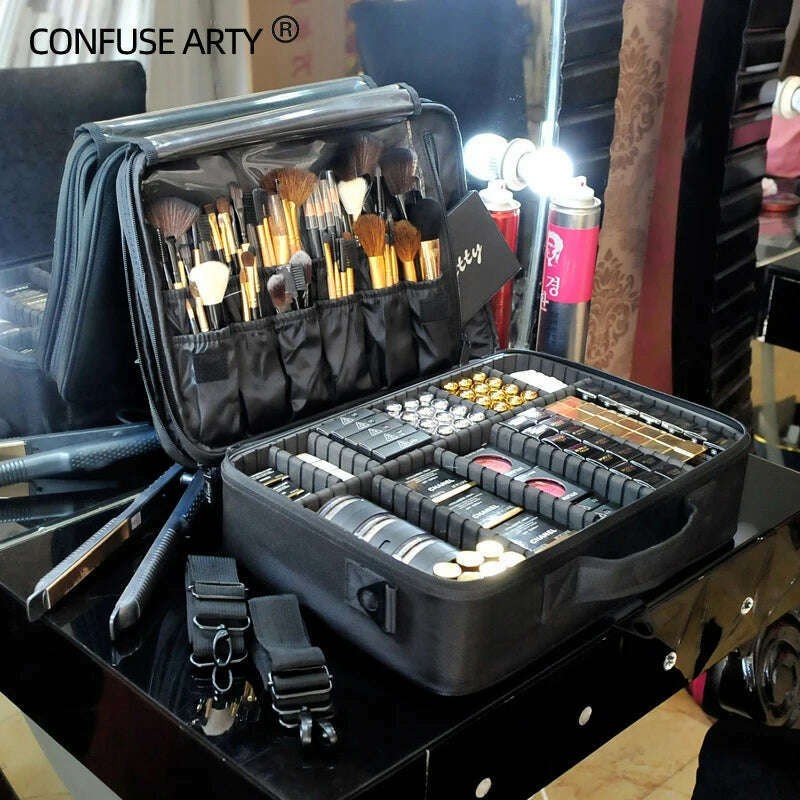 2022 New High Quality Professional Makeup Case For Women With Compartments PU Leather Waterproof Travel Large Capacity Storage - KIMLUD