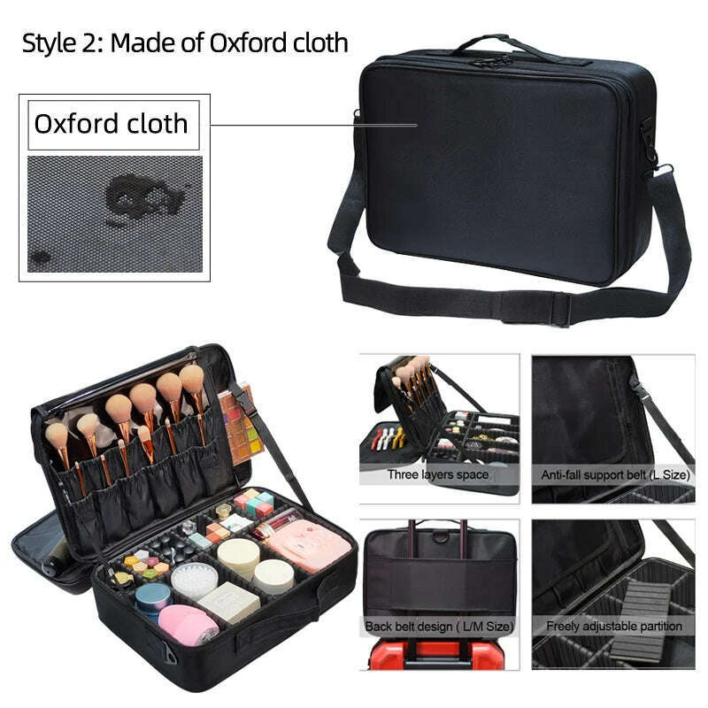 2022 New High Quality Professional Makeup Case For Women With Compartments PU Leather Waterproof Travel Large Capacity Storage - KIMLUD