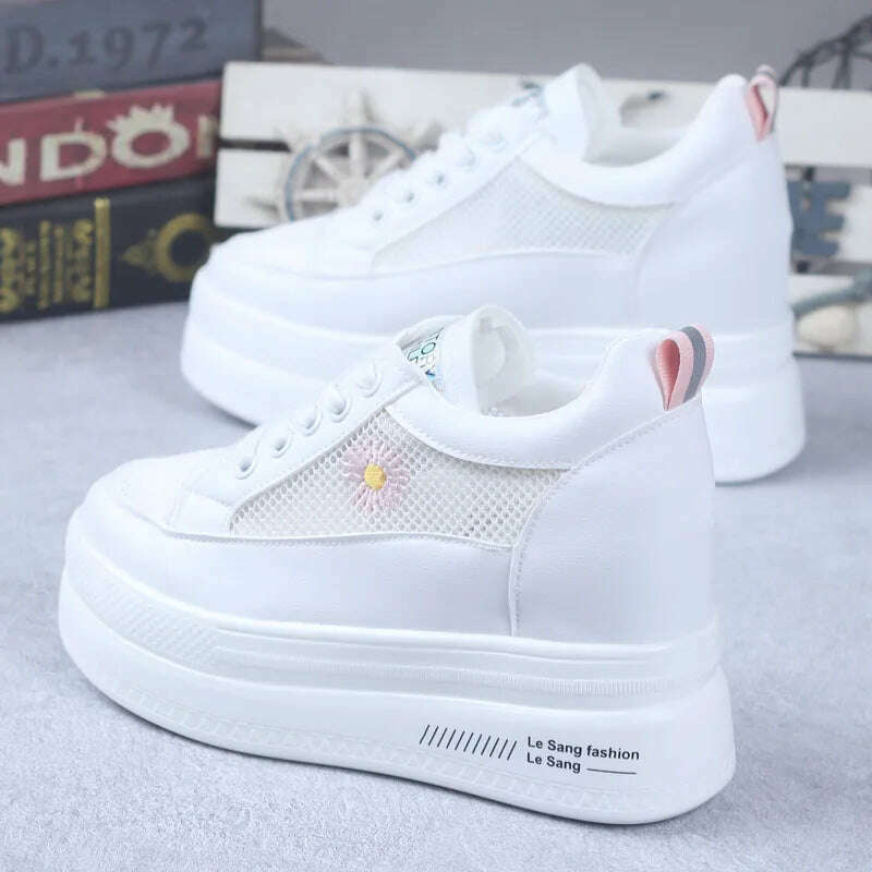 KIMLUD, 2022 Summer New Mesh Breathable Thick Bottom Increased 10CM White Shoes All-match Casual Ladies Sneakers Shoes, KIMLUD Womens Clothes