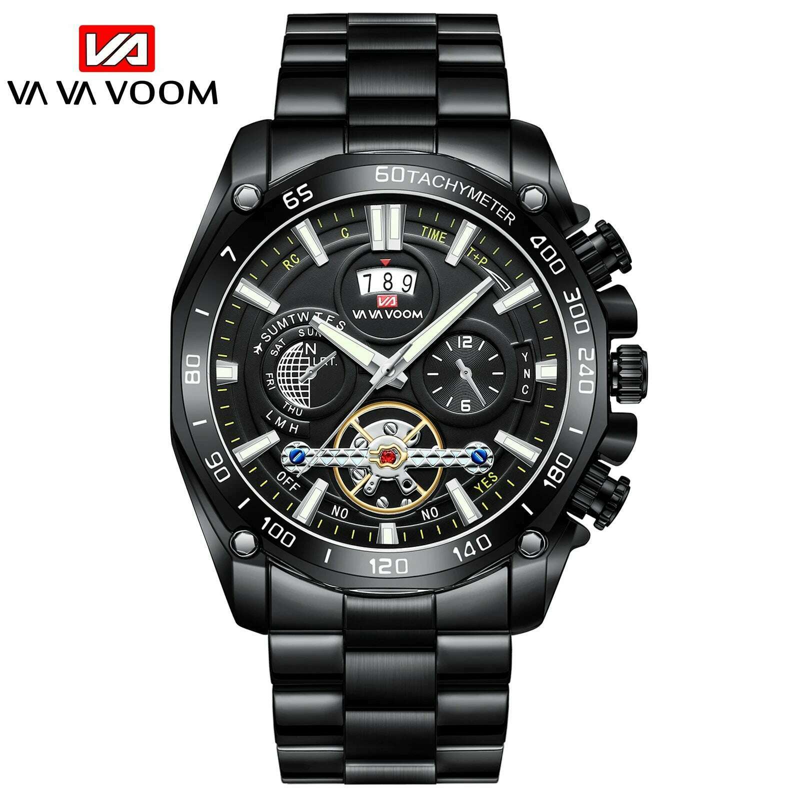 2023 New 12 O'clock Calendar Tourbillon Relogio Masculino Waterproof Sports Male Stainless Steel Strap Waterproof Watch for Men - KIMLUD