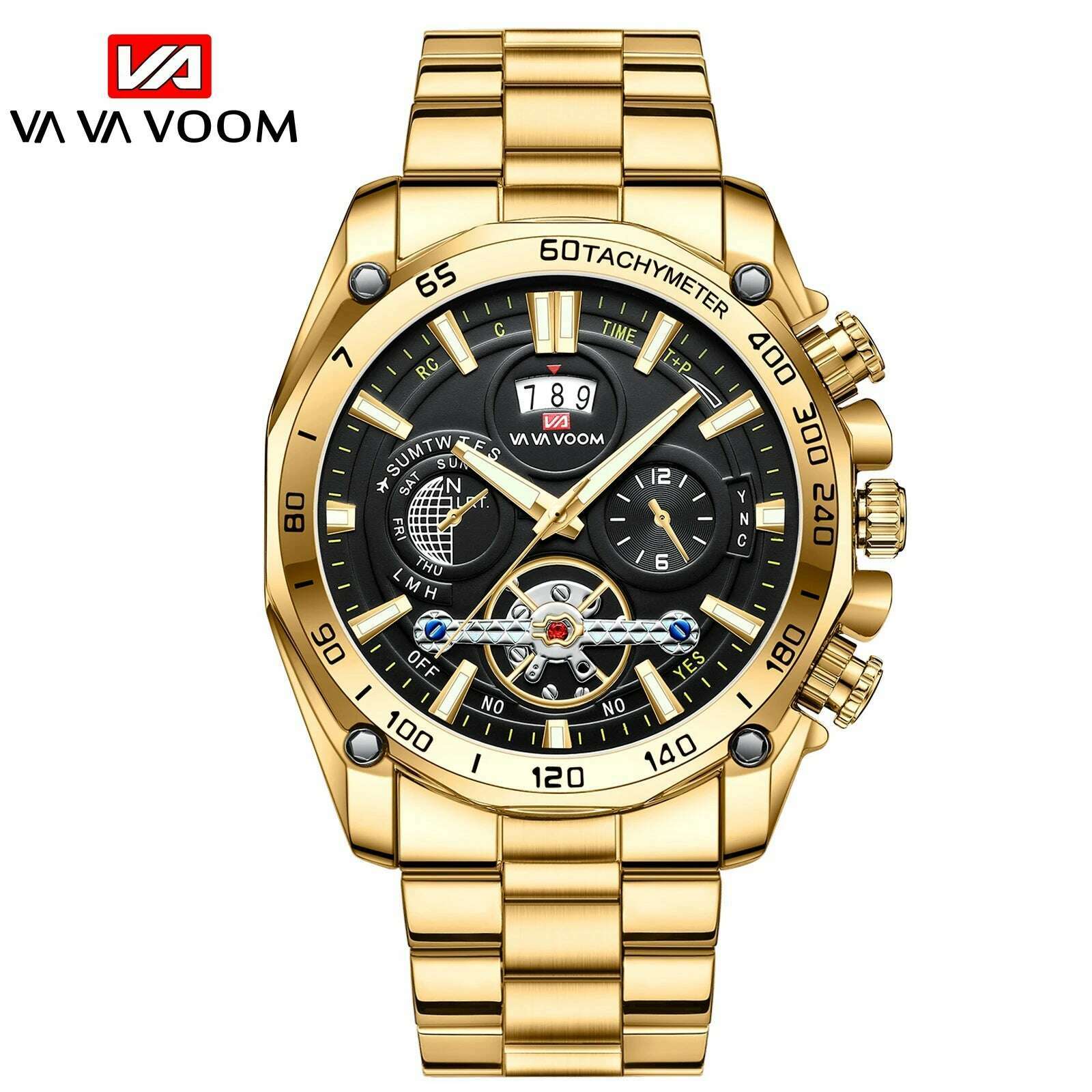 KIMLUD, 2023 New 12 O'clock Calendar Tourbillon Relogio Masculino Waterproof Sports Male Stainless Steel Strap Waterproof Watch for Men, 2421J, KIMLUD Womens Clothes