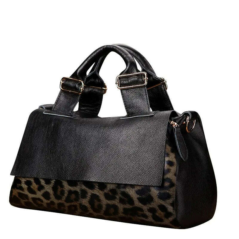 KIMLUD, Casual Genuine Leather Tote Bag Women Large Genuine Leather Handbag Luxury Leopard Printing Cowhide Shoulder or Crossbody Bags, KIMLUD Womens Clothes