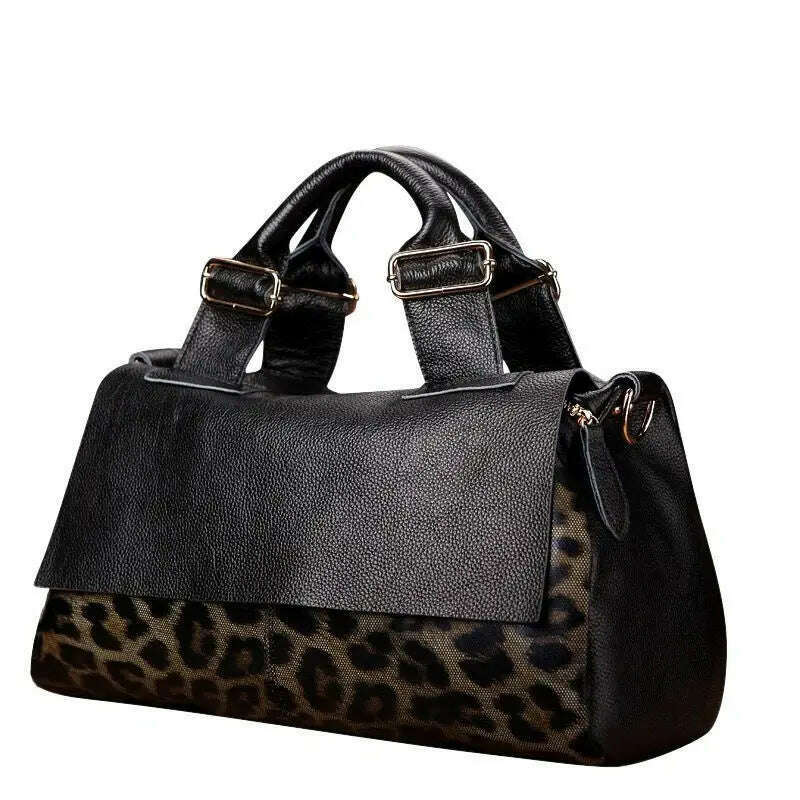 KIMLUD, Casual Genuine Leather Tote Bag Women Large Genuine Leather Handbag Luxury Leopard Printing Cowhide Shoulder or Crossbody Bags, black women bag, KIMLUD Womens Clothes