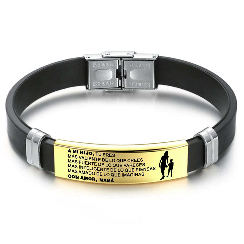 Español Spanish To My Son Hijo From Mom Mamá Hand-Woven Retro Bracelet Laser Leather Stainless Steel Bracelets Brazalete - KIMLUD