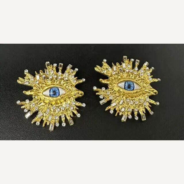 Exaggerated Sparkling Crystal Eye Earrings Retro Luxury Open Ring Brooch Earring Set - KIMLUD