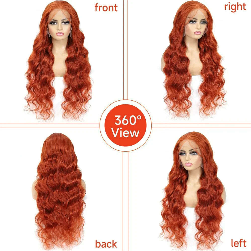 KIMLUD, Ginger Lace Front Wigs Human Hair Pre Plucked 180% Density Body Wave Lace Front Wigs Human Hair With Baby Hair Colored Wigs, KIMLUD Womens Clothes