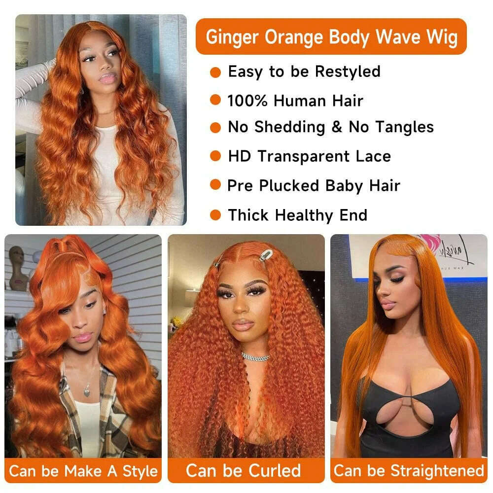 KIMLUD, Ginger Lace Front Wigs Human Hair Pre Plucked 180% Density Body Wave Lace Front Wigs Human Hair With Baby Hair Colored Wigs, KIMLUD Womens Clothes