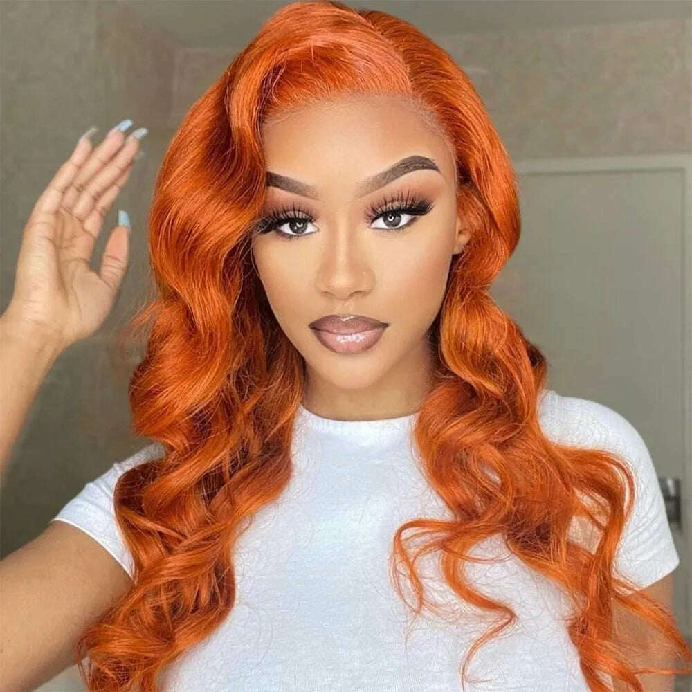 KIMLUD, Ginger Lace Front Wigs Human Hair Pre Plucked 180% Density Body Wave Lace Front Wigs Human Hair With Baby Hair Colored Wigs, ginger orange wig / 30inches / 180%, KIMLUD APPAREL - Womens Clothes