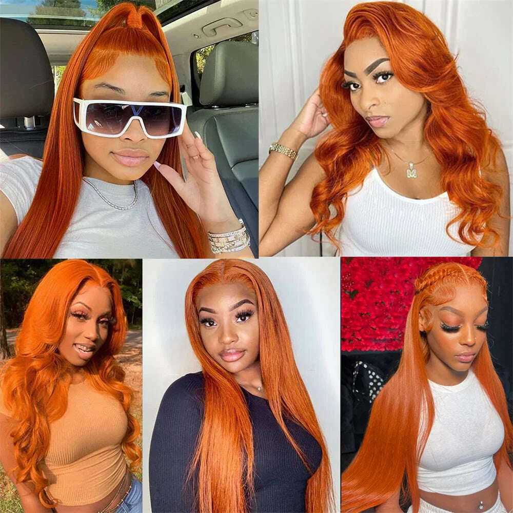 KIMLUD, Ginger Orange Lace Front Wigs Human Hair 13x4 HD Lace Frontal Wigs 180% Density Pre Plucked Straight Lace Frontal Wig For Women, KIMLUD Womens Clothes