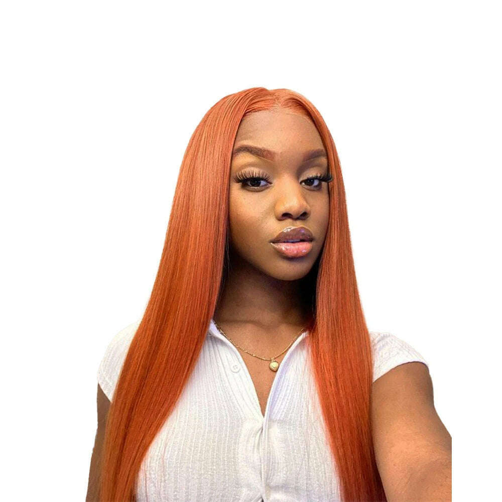 KIMLUD, Ginger Orange Lace Front Wigs Human Hair 13x4 HD Lace Frontal Wigs 180% Density Pre Plucked Straight Lace Frontal Wig For Women, ginger orange wig / 20inches / 180%, KIMLUD APPAREL - Womens Clothes