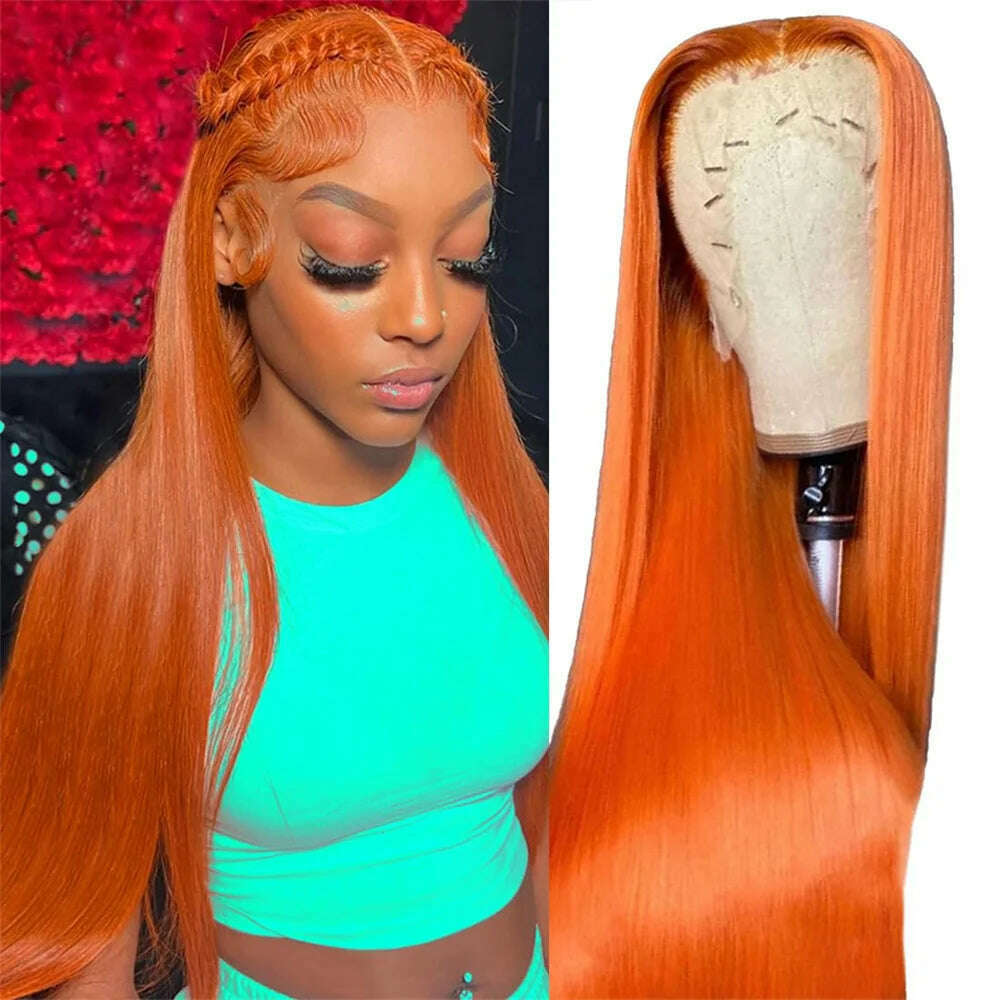 KIMLUD, Ginger Orange Lace Front Wigs Human Hair Pre Plucked Straight 13x4 HD Lace Frontal Human Hair Wigs 180% Density With Baby Hair, KIMLUD Womens Clothes