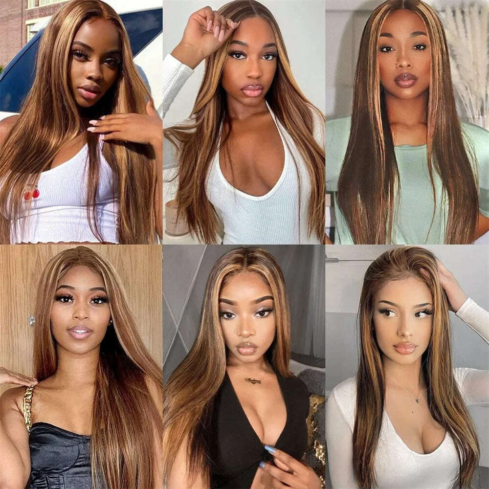 KIMLUD, Highlight Ombre Lace Front Wig Human Hair Pre Plucked Straight With Baby Hair 13X4 HD 4/27 Colored Wigs For Woman 180% Density, KIMLUD Womens Clothes