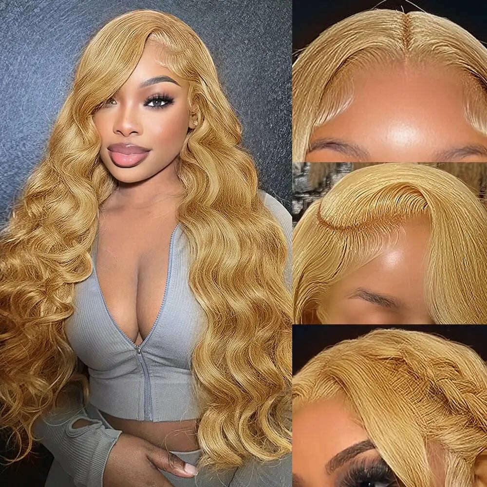 KIMLUD, Honey Blonde Lace Front Wig Human Hair Body Wave 13x4 HD Lace Frontal Human Hair Wigs Pre Plucked with Baby Hair 180% Density, Honey Blond / 20inches / 180%, KIMLUD APPAREL - Womens Clothes