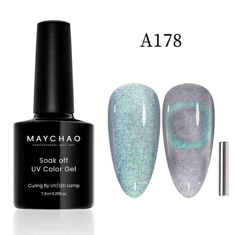 KIMLUD, MAYCHAO 7ml Cat Eye Gel Nail Polish Shiny Magnetic Gel Semi Permanent Soak Off UV Gel Glitter Manicure For Nail Art Gel Varnish, 7.3ml  A178, KIMLUD APPAREL - Womens Clothes