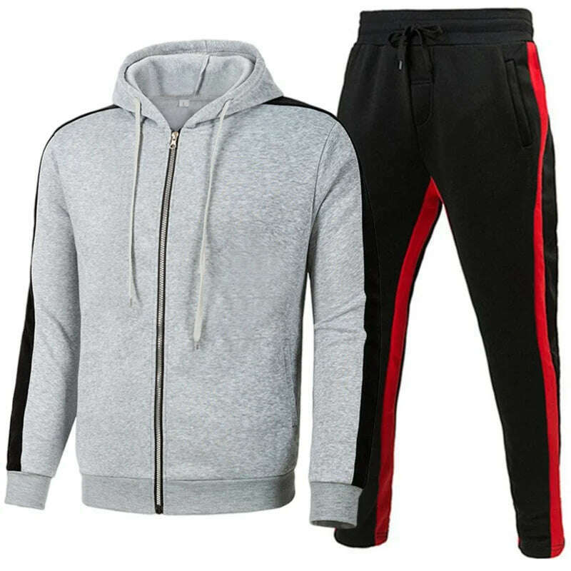 Men Casual Tracksuit Zipper Hoodies Top And Sweatpants 2pcs Set 2024 Male Outdoor Jogging Jackets Clothes Sport Man Pants Suit - KIMLUD