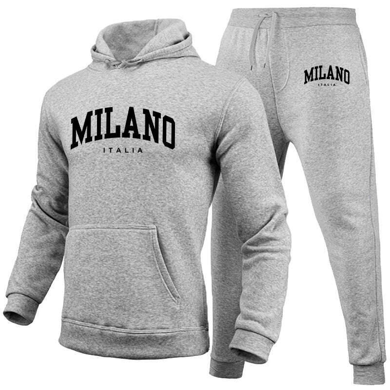 KIMLUD, Men's Luxury Hoodie Set Milano Print Sweatshirt Sweatpant for Male Hooded Tops Jogging Trousers Suit Casual Streetwear Tracksuit, Gray Set 03 / 4XL, KIMLUD APPAREL - Womens Clothes