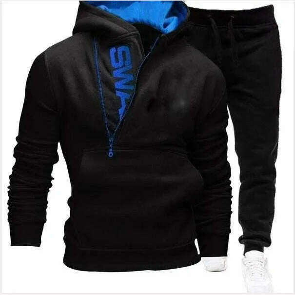 KIMLUD, Mens Tracksuits Sweatshirt + Sweatpants Sportswear Zipper Hoodies Casual Male Clothing Large Size, BlackBlue / Asia S(EU XS), KIMLUD APPAREL - Womens Clothes