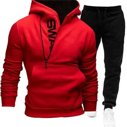 KIMLUD, Mens Tracksuits Sweatshirt + Sweatpants Sportswear Zipper Hoodies Casual Male Clothing Large Size, Red / Asia M(EU S), KIMLUD APPAREL - Womens Clothes