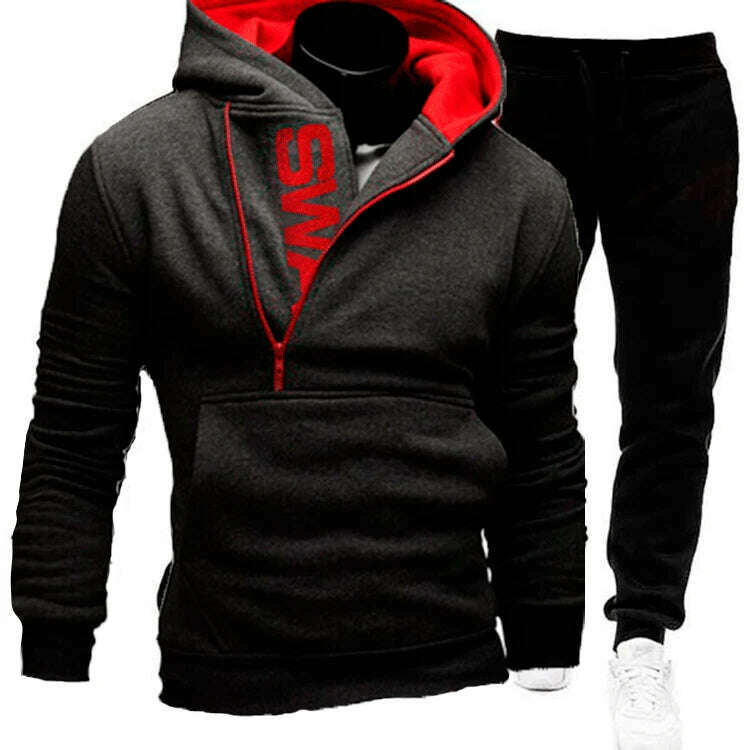 KIMLUD, Mens Tracksuits Sweatshirt + Sweatpants Sportswear Zipper Hoodies Casual Male Clothing Large Size, BlackRed / Asia M(EU S), KIMLUD APPAREL - Womens Clothes