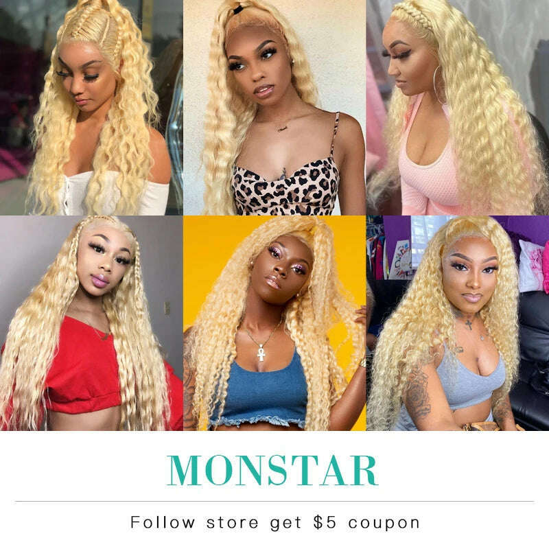 KIMLUD, Monstar 613 Malaysian Curly Human Hair Weave Bundle 28 inch Remy Deep Wave Platinum Blonde Hair 1 3 4 Bundle Deals Free Shipping, KIMLUD Womens Clothes