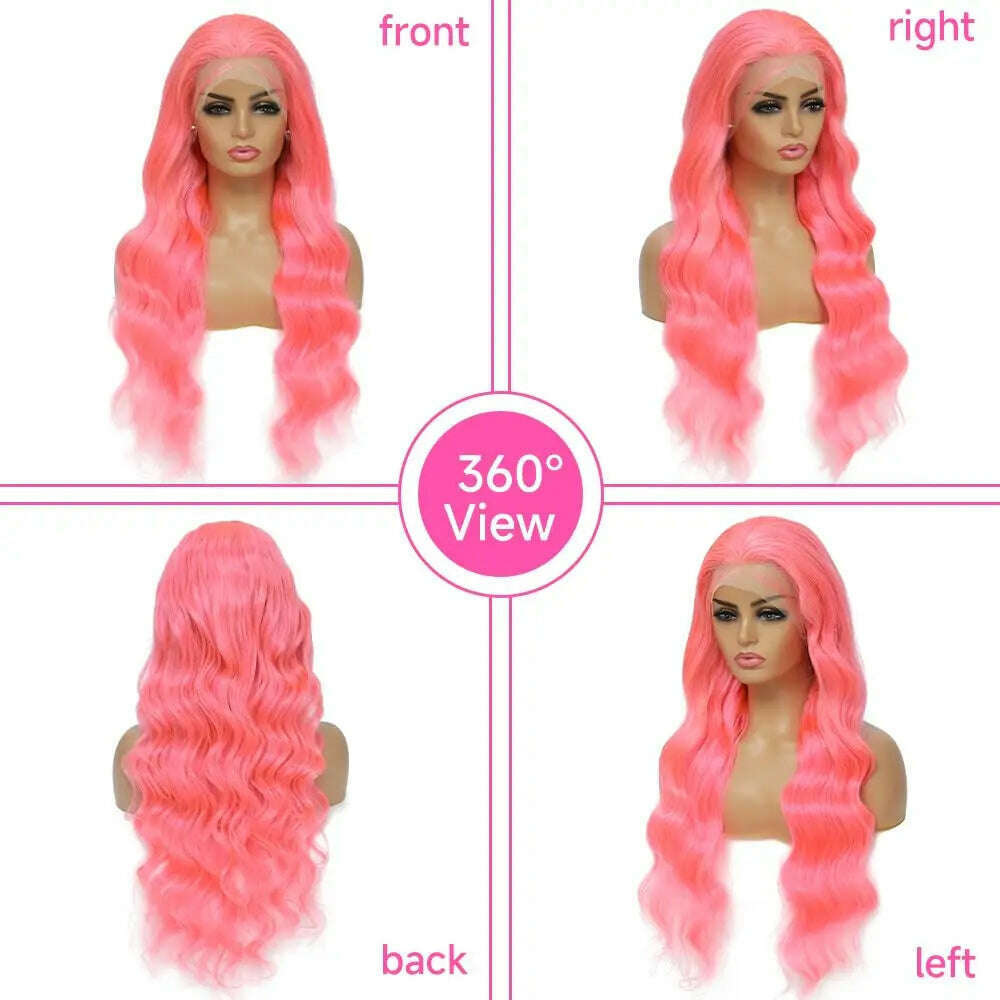 KIMLUD, Pink Body Wave Lace Front Wig Human Hair 13x4 HD Lace Frontal Human Hair Wig 180 Density Transparent Brazilian Hair Colored Wig, KIMLUD Womens Clothes