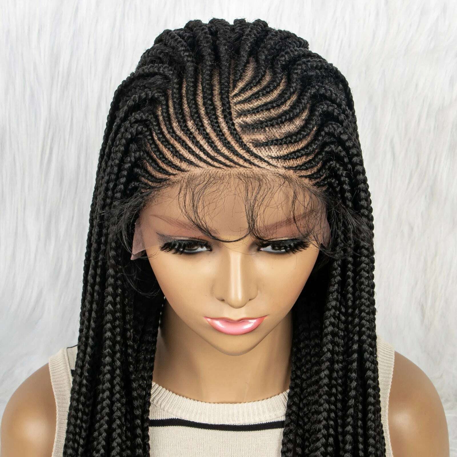 Synthetic Braided Wigs 13x4 HD Lace Front Braided Wigs for Black Women Synthetic Lace Front Wigs Braided Wigs With Baby Hair - KIMLUD