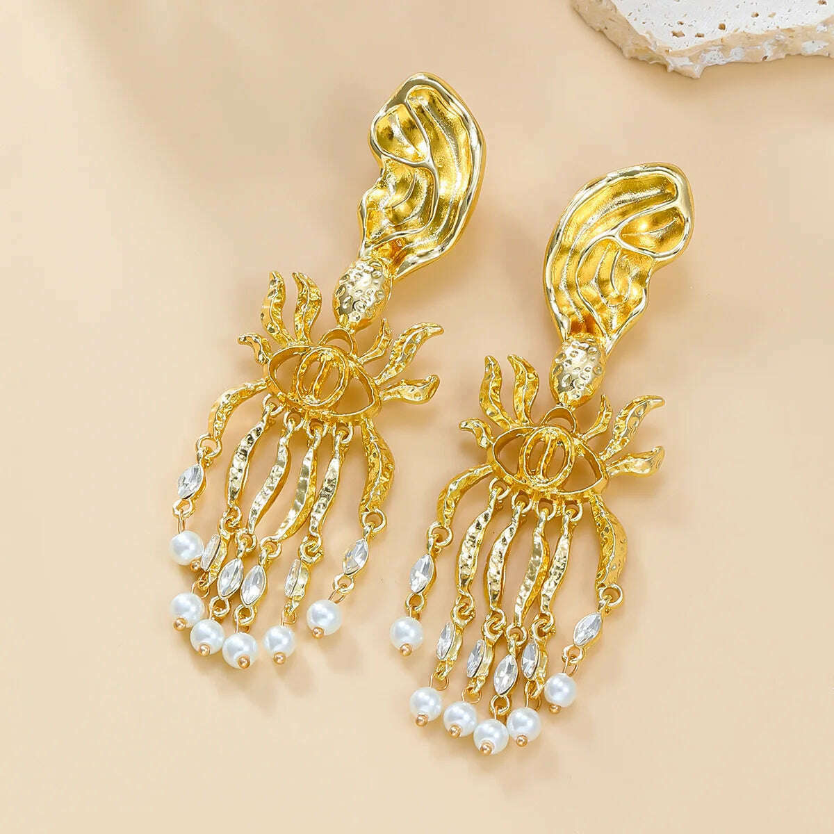 KIMLUD, Vintage Baroque Style Metal Eye Dangle Earrings For Women Jewelry Exaggerated Fashion Show Statement Earrings  Accessories, golden yellow, KIMLUD APPAREL - Womens Clothes