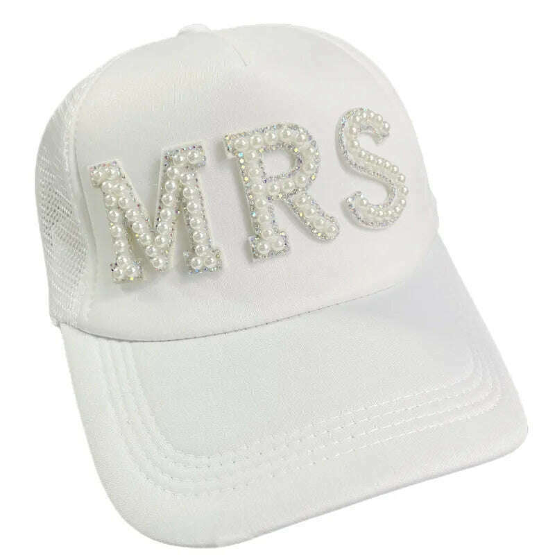 KIMLUD, Wedding Baseball Cap Pearl TRIBE Bride MR Wedding Decoration Bridesmaid Gift Team Bachelor Party Photo Props Letter Wedding Day, KIMLUD Womens Clothes