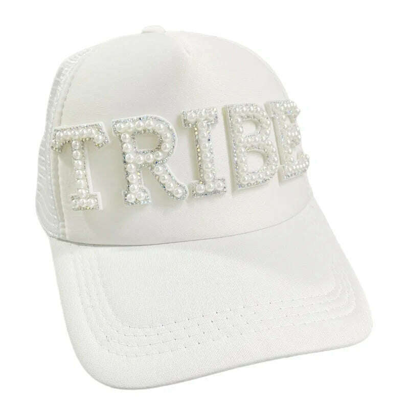 Wedding Baseball Cap Pearl TRIBE Bride MR Wedding Decoration Bridesmaid Gift Team Bachelor Party Photo Props Letter Wedding Day - KIMLUD