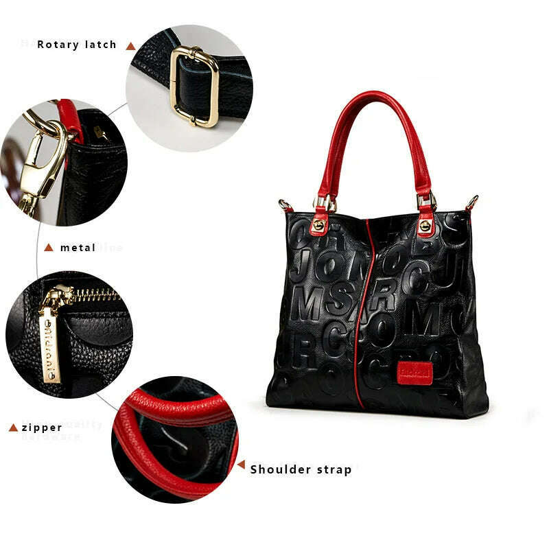 Women's Large Capacity Tote Bag High Quality Cowhide Material Paired with Letter Pattern Fashionable and Beautiful One Shoulder - KIMLUD