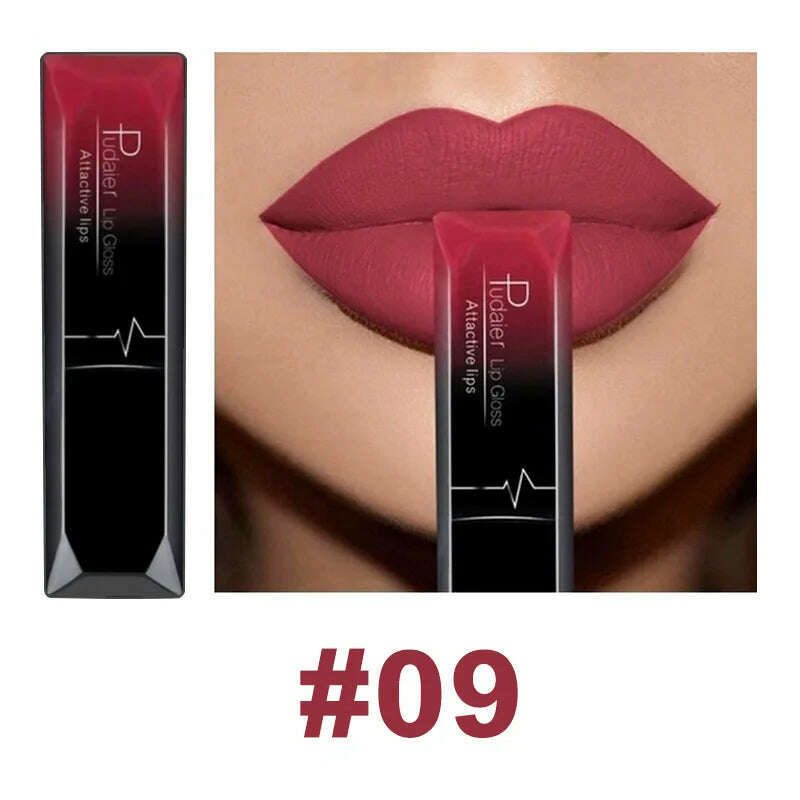 KIMLUD, Pudaier 21 Color Lip Gloss Waterproof Matte Liquid Lipstick Moisturizing Lip Gloss Lip Makeup Beauty Cosmetics, 09, KIMLUD APPAREL - Womens Clothes