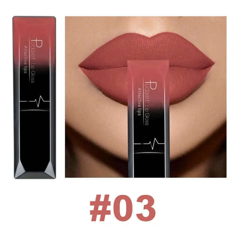 KIMLUD, Pudaier 21 Color Lip Gloss Waterproof Matte Liquid Lipstick Moisturizing Lip Gloss Lip Makeup Beauty Cosmetics, 03, KIMLUD APPAREL - Womens Clothes