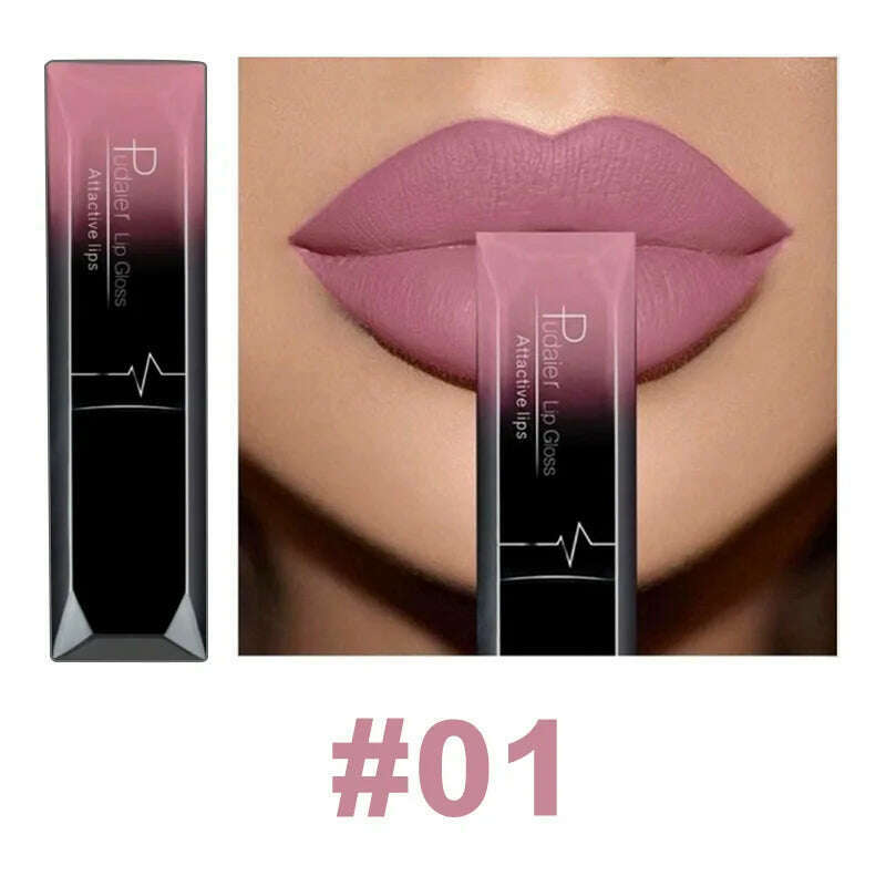 KIMLUD, Pudaier 21 Color Lip Gloss Waterproof Matte Liquid Lipstick Moisturizing Lip Gloss Lip Makeup Beauty Cosmetics, 01, KIMLUD APPAREL - Womens Clothes