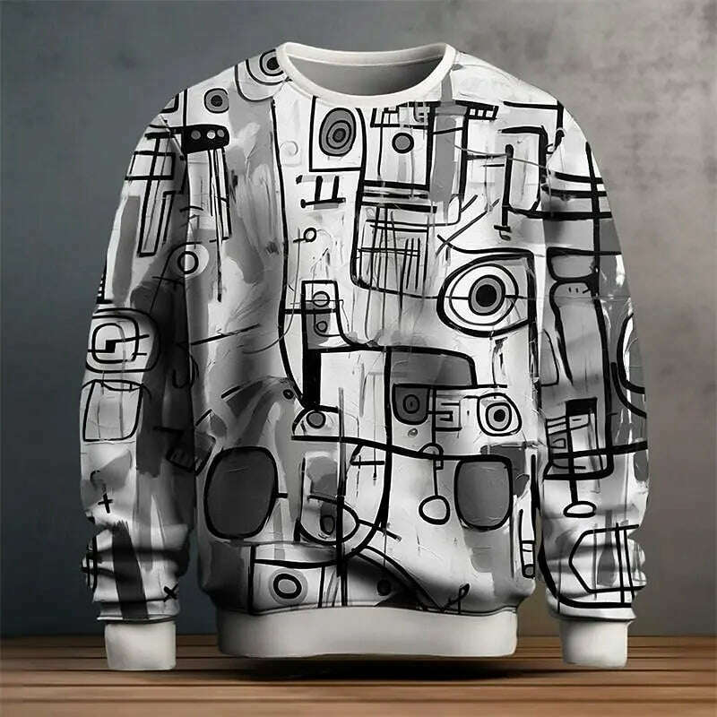 KIMLUD, Pullover Sweatshirt For Men Graffiti Graphic 3D Printing Long Sleeve Tops Oversized O-Neck Golf Pullover Casual Man Sweatshirts, AG01-YF080101 / 2XL, KIMLUD APPAREL - Womens Clothes
