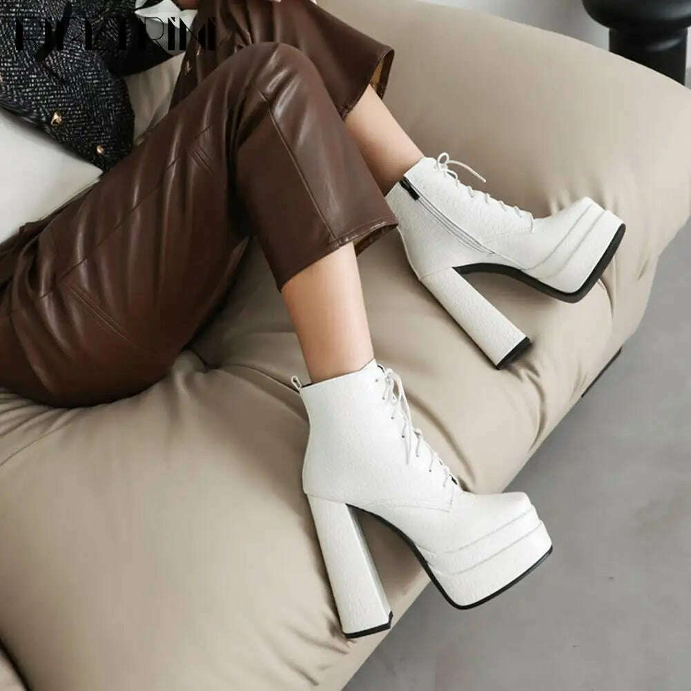 Punk Goth women't Boots Chunky High Heels Lae Up Double Platform Shoes Zipper Luxury Elegant Sexy Fashion Women Ankle Boots - KIMLUD