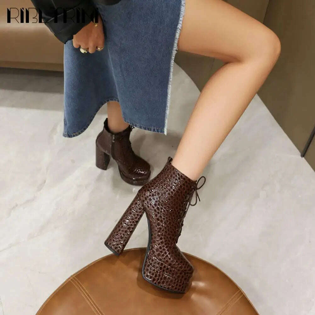 Punk Goth women't Boots Chunky High Heels Lae Up Double Platform Shoes Zipper Luxury Elegant Sexy Fashion Women Ankle Boots - KIMLUD