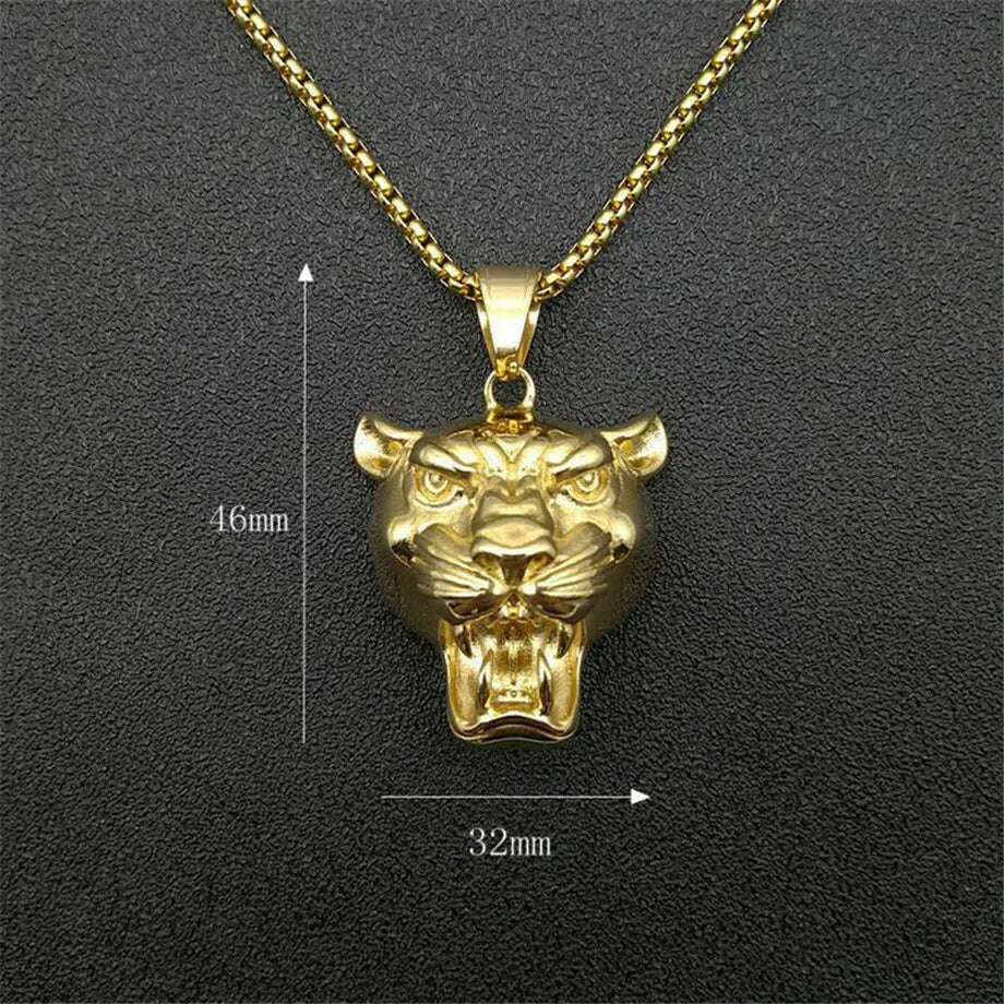 KIMLUD, Punk New Fashion Lion Head Pendant Necklaces Male Gold Color Stainless Steel Animal Statement Necklace For Men Jewelry 2020, Gold Color / 50cm, KIMLUD APPAREL - Womens Clothes