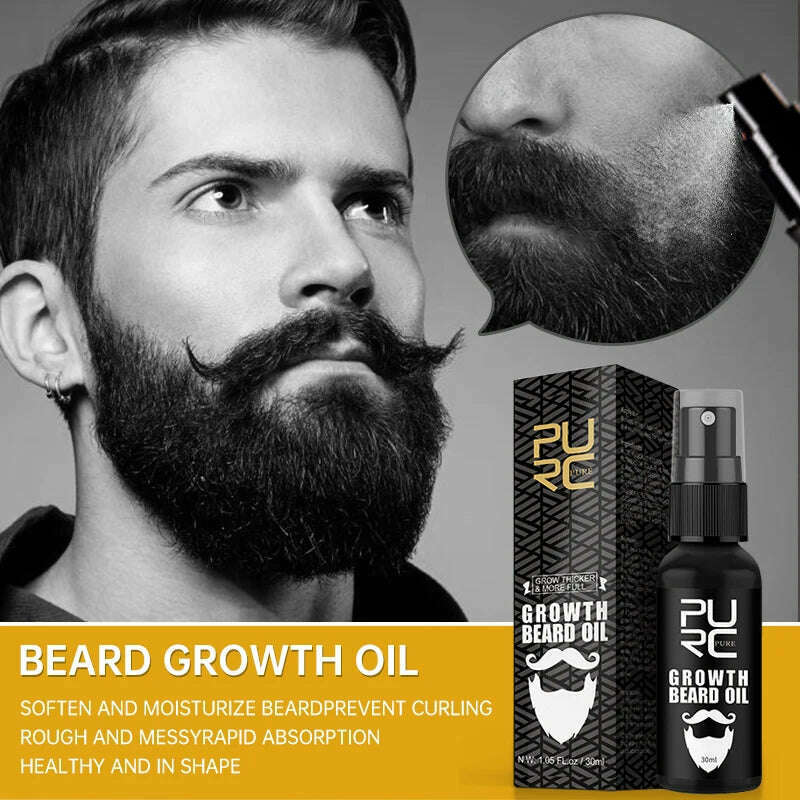 PURC Beard Growth Spray Essential Oil Beard Growth Oil For Men Thicker Full Attractive Hair Growth Beard Oil Care Beauty Health - KIMLUD