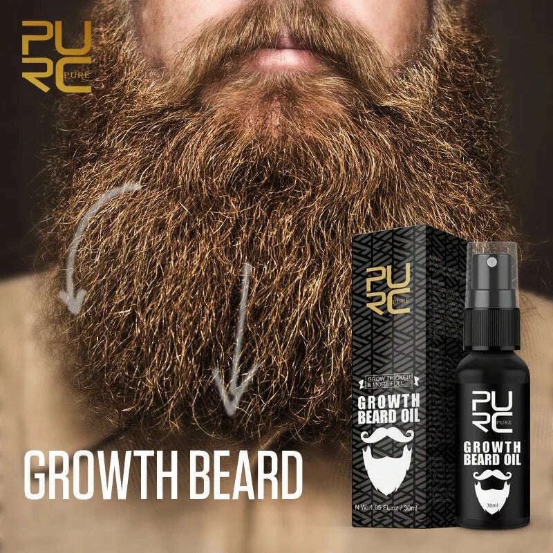 PURC Beard Growth Spray Essential Oil Beard Growth Oil For Men Thicker Full Attractive Hair Growth Beard Oil Care Beauty Health - KIMLUD