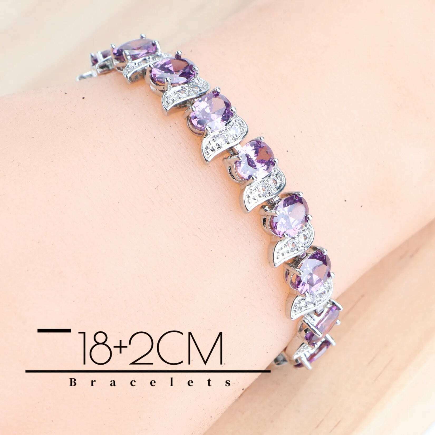 KIMLUD, Purple Zircon Silver 925 Jewelry Sets Bridal Earrings Charms Bracelets For Women Ring Pendant Necklace Set Wedding Jewelry, KIMLUD Womens Clothes