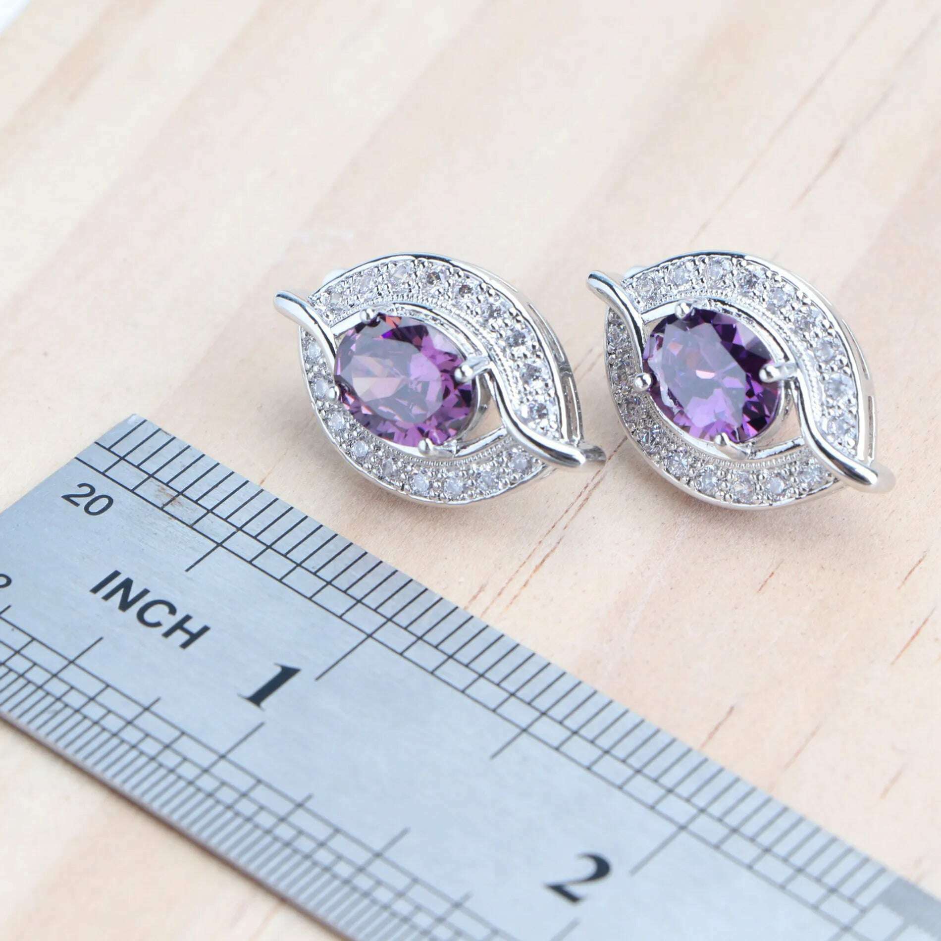 KIMLUD, Purple Zircon Silver 925 Jewelry Sets Bridal Earrings Charms Bracelets For Women Ring Pendant Necklace Set Wedding Jewelry, KIMLUD Womens Clothes