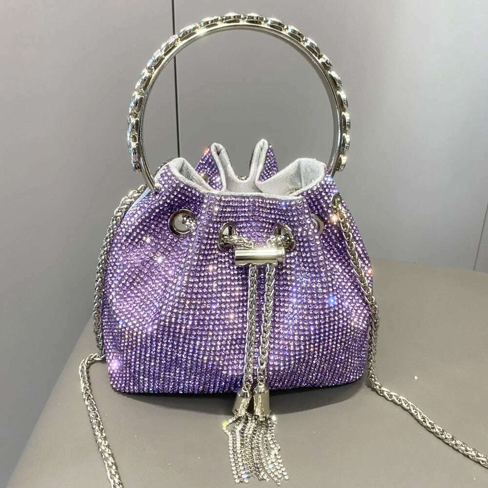 KIMLUD, purses and handbags bags for women luxury Designer bucket clutch purse evening banquet bag Crystal rhinestone shoulder bags, purple medium, KIMLUD APPAREL - Womens Clothes