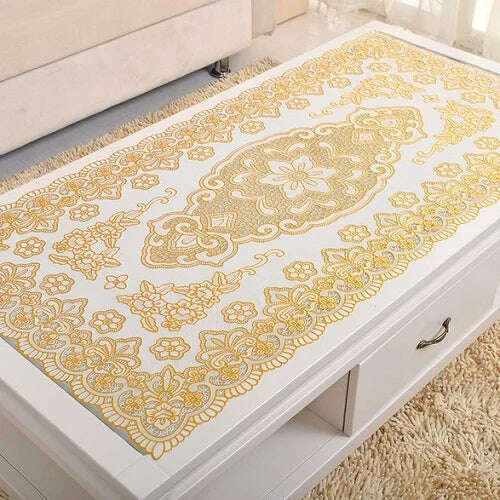 KIMLUD, PVC Nappe Table Cloth Plastic Oilproof Dining Tablecloth Bronzing Printed Table Cover Table Mat Overlay Placemat Nappe No-clean, Right Angle gold / 4pcs30x45cmPlacemat, KIMLUD Womens Clothes