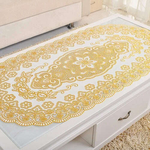 KIMLUD, PVC Nappe Table Cloth Plastic Oilproof Dining Tablecloth Bronzing Printed Table Cover Table Mat Overlay Placemat Nappe No-clean, Fillet gold / 60x120cm, KIMLUD Womens Clothes