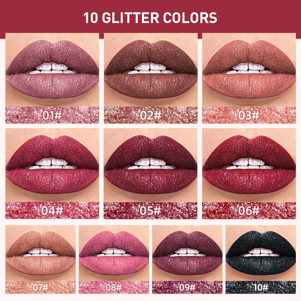 QIBEST Diamond Liquid Lipstick Moisturizing Long-Lasting Purple Sparkling Waterproof Lip Gloss Cosmetics Matte Glitter Lipstick - KIMLUD