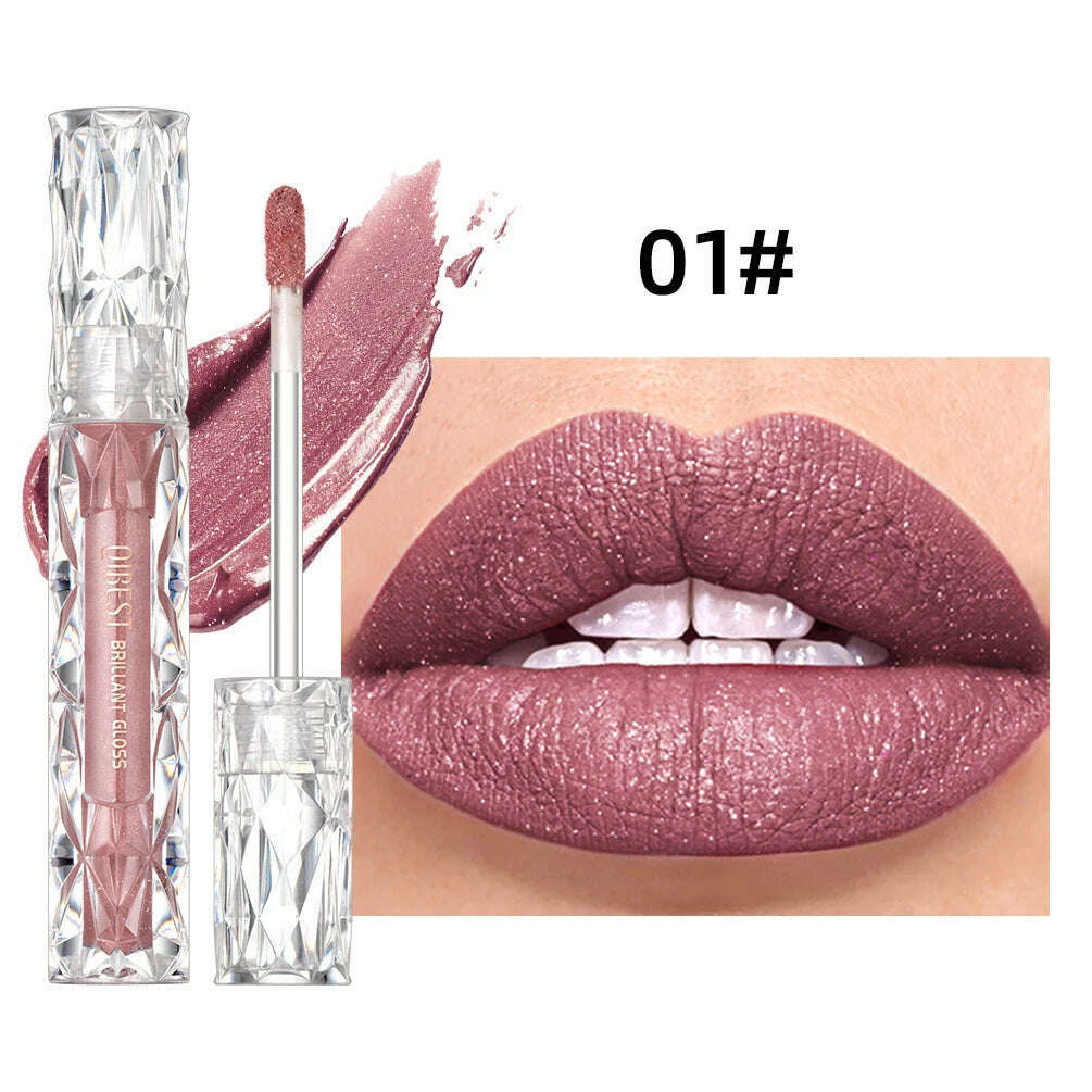 QIBEST Diamond Liquid Lipstick Moisturizing Long-Lasting Purple Sparkling Waterproof Lip Gloss Cosmetics Matte Glitter Lipstick - KIMLUD