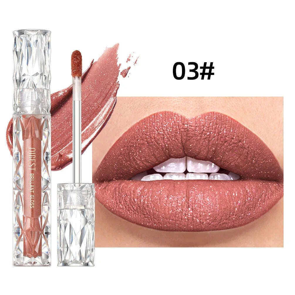 KIMLUD, QIBEST Diamond Liquid Lipstick Moisturizing Long-Lasting Purple Sparkling Waterproof Lip Gloss Cosmetics Matte Glitter Lipstick, 03, KIMLUD APPAREL - Womens Clothes