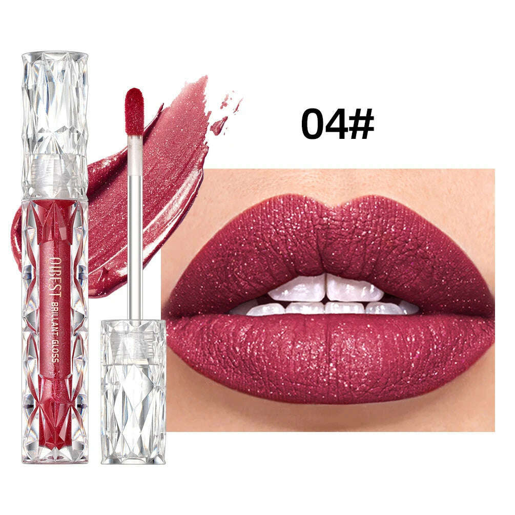 KIMLUD, QIBEST Diamond Liquid Lipstick Moisturizing Long-Lasting Purple Sparkling Waterproof Lip Gloss Cosmetics Matte Glitter Lipstick, 04, KIMLUD APPAREL - Womens Clothes