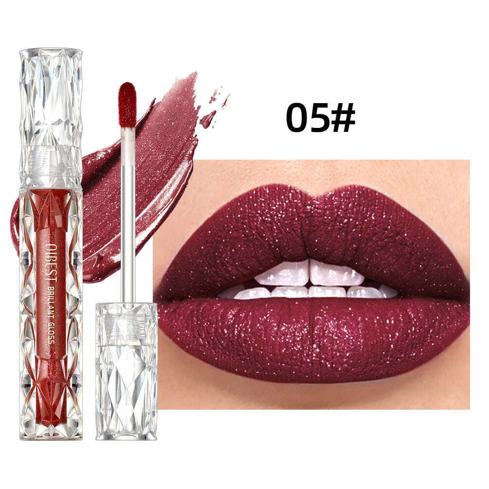 KIMLUD, QIBEST Diamond Liquid Lipstick Moisturizing Long-Lasting Purple Sparkling Waterproof Lip Gloss Cosmetics Matte Glitter Lipstick, 05, KIMLUD APPAREL - Womens Clothes