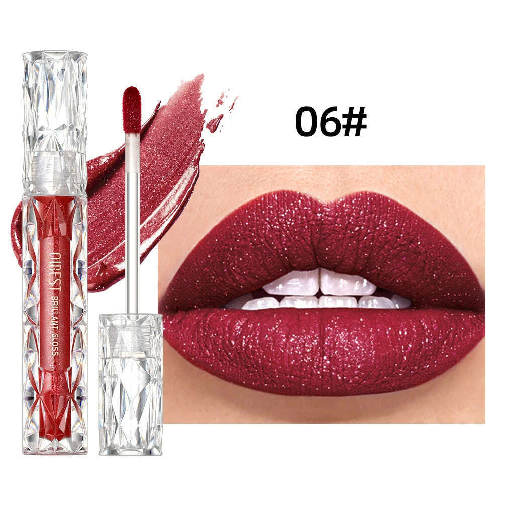 QIBEST Diamond Liquid Lipstick Moisturizing Long-Lasting Purple Sparkling Waterproof Lip Gloss Cosmetics Matte Glitter Lipstick - KIMLUD